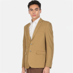 Men Khaki-Colored Solid Single Breasted Slim-Fit Blazers