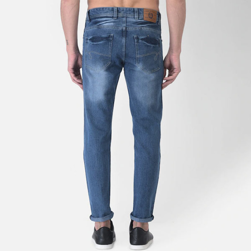 Men Blue Slim Fit Low Distress Heavy Fade Cotton Jeans